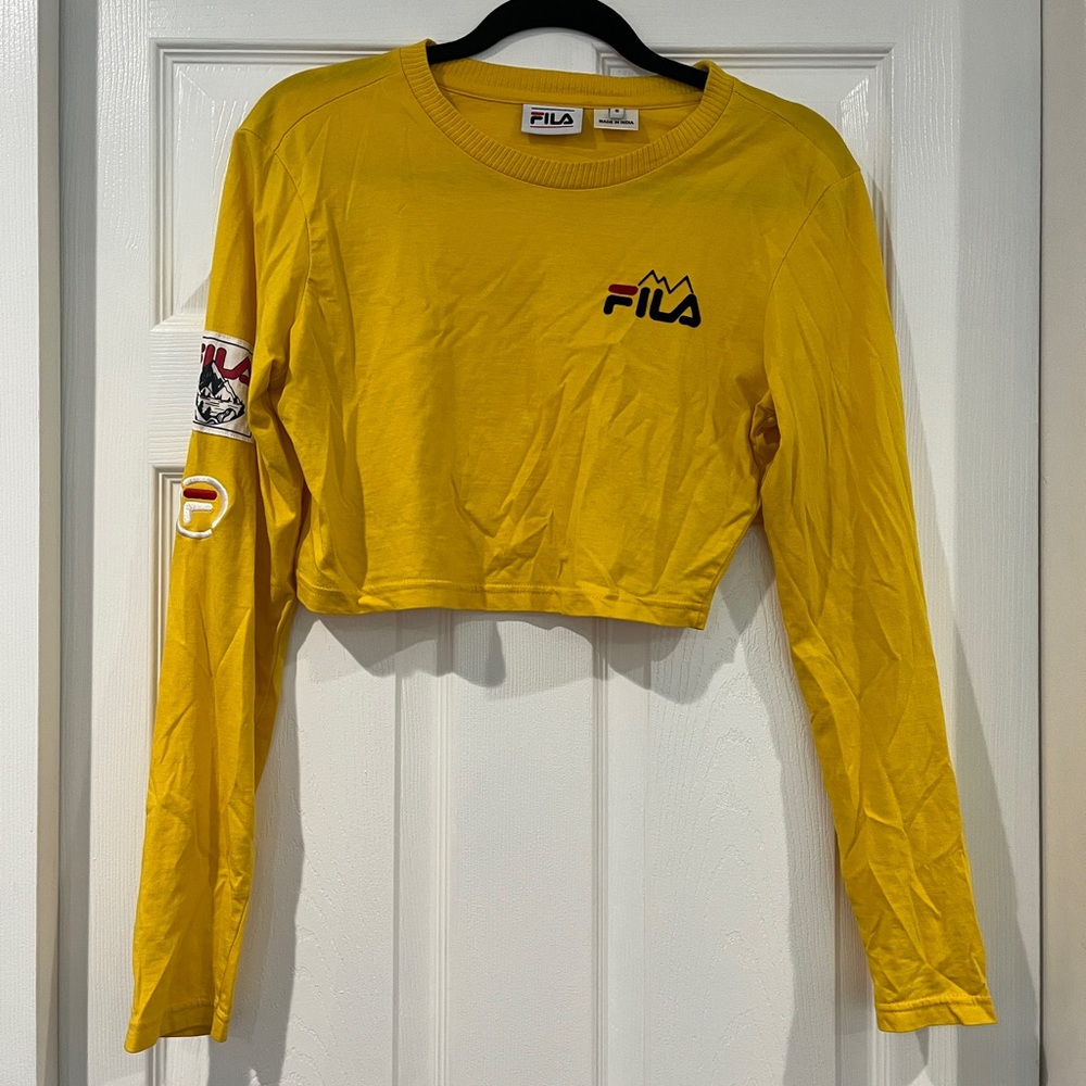 Urban Outfitters FILA Long Sleeve Yellow Crop Top Size Small